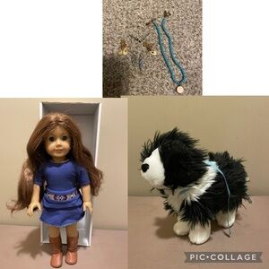 American Girl Saige Doll, Dog Rembrandt Border Collie and jewelry